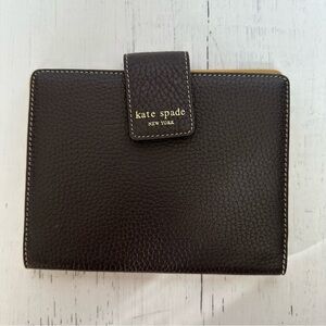Kate Spade Leather Passport Holder Brown Tan Polka Dots Wallet Case Minimalist